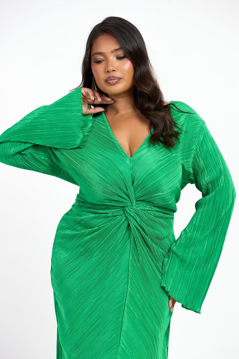 Curve Plisse Flare Sleeve Midaxi Dress, Alternate, color, Green