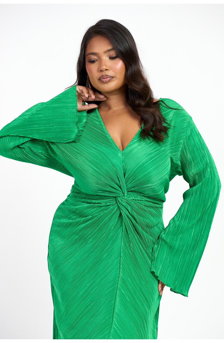 FASHION-SZN CURVE Curve Plisse Flare Sleeve Midaxi Dress, Alternate, color, Green