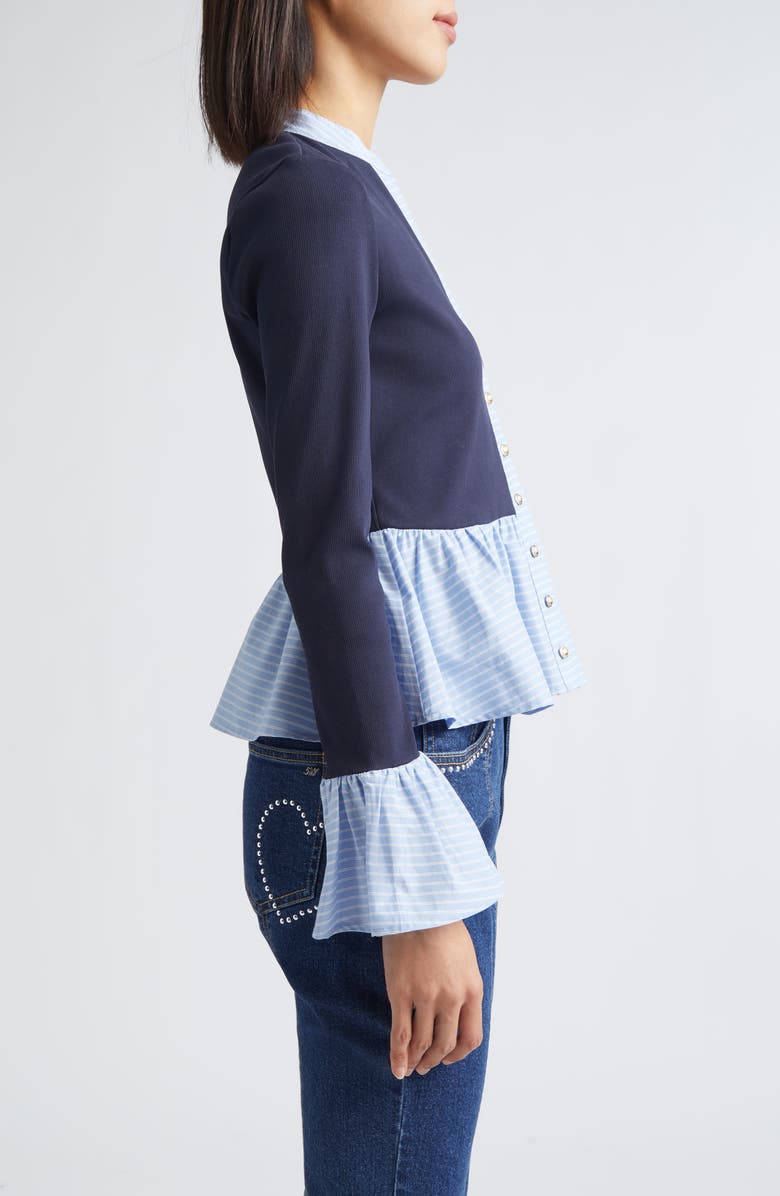 Cinq à Sept Skai Mixed Media Top, Alternate, color, Navy