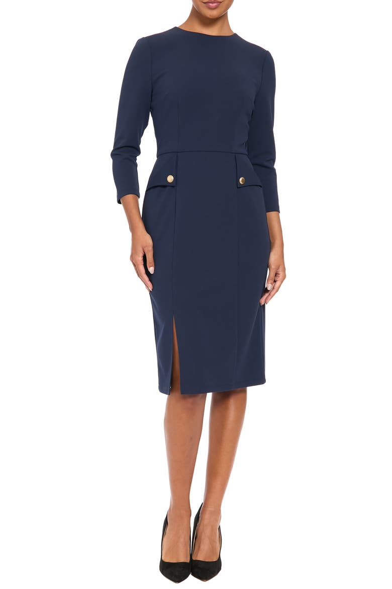 Button Detail Sheath Dress, Main, color, NAVY BLAZER