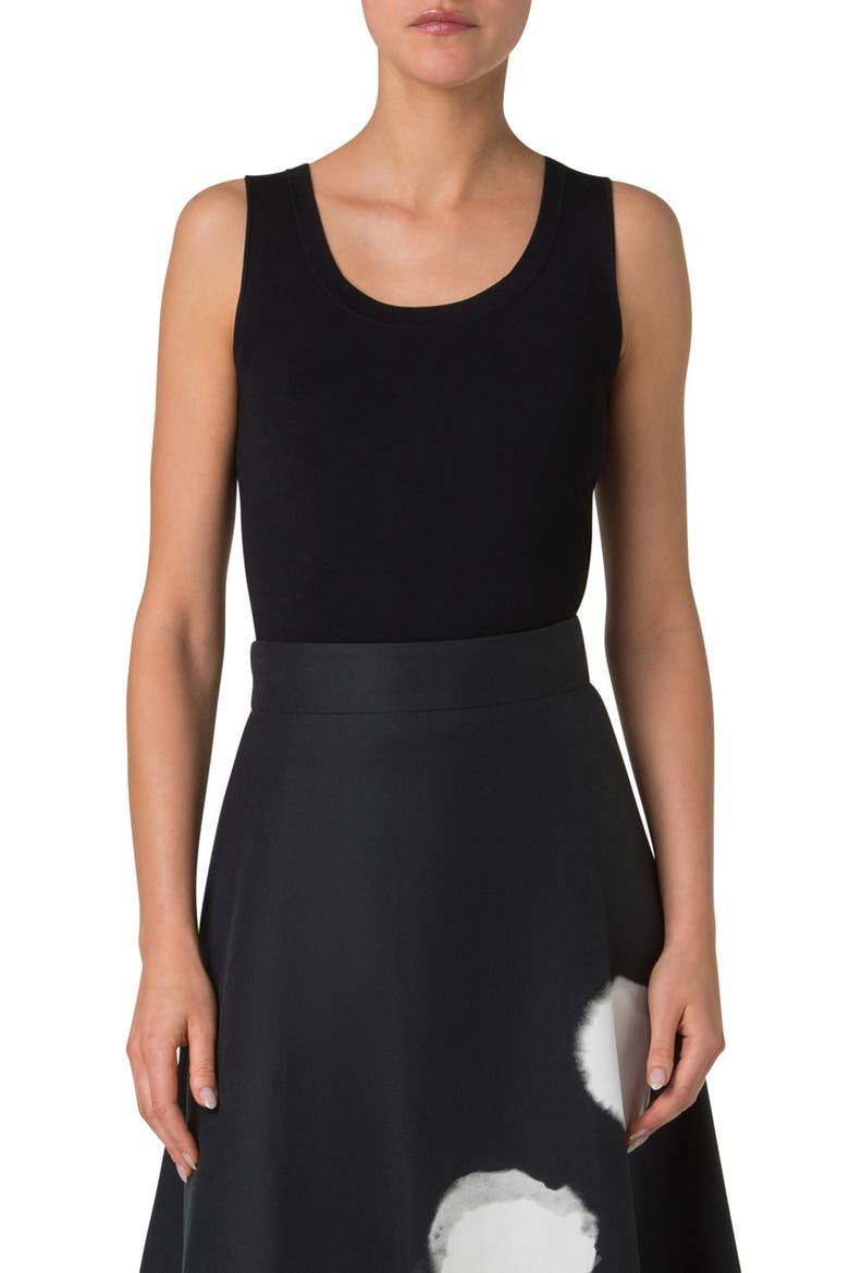 Scoop Neck Silk Rib Sweater Tank, Main, color, BLACK