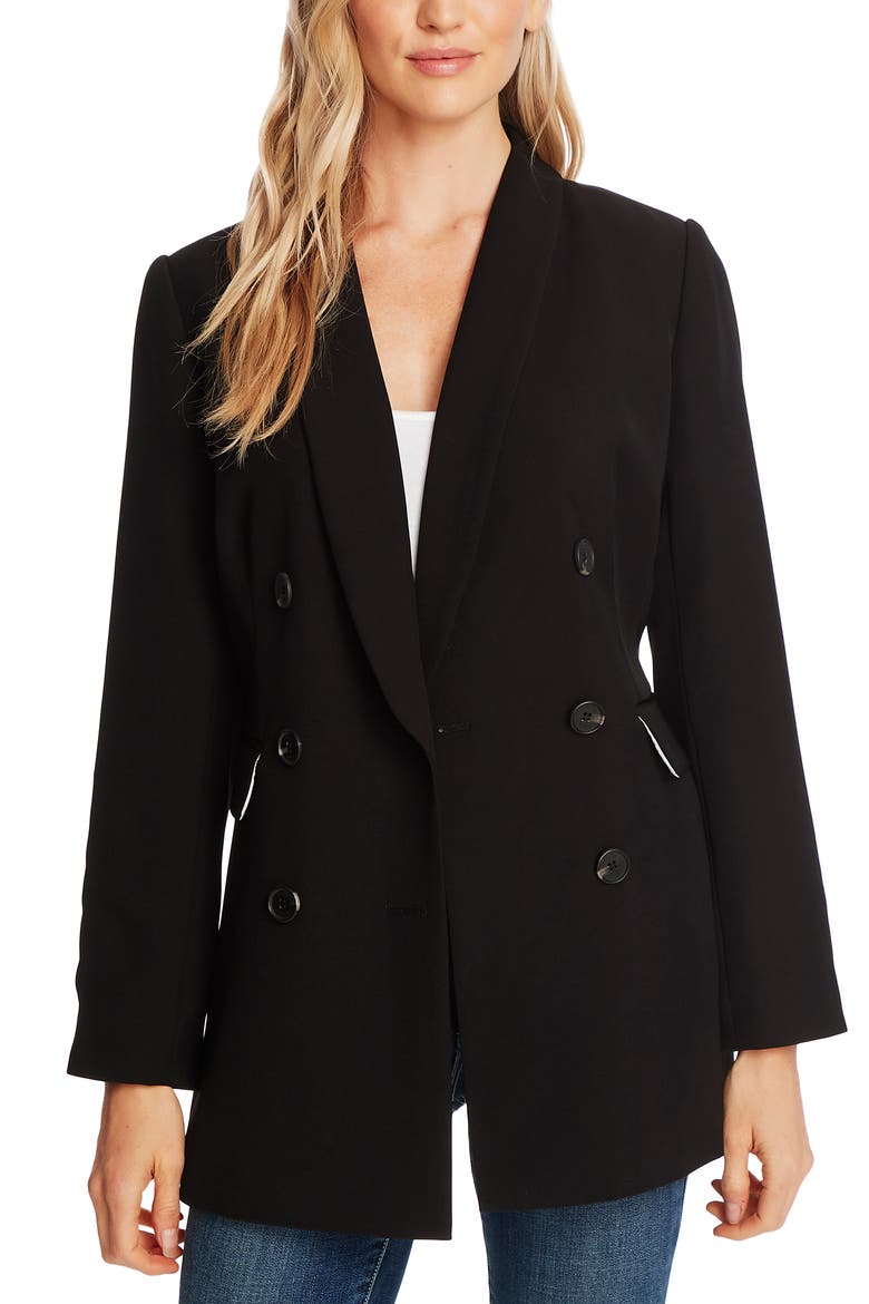 Double Breasted Twill Blazer, Alternate, color, RICH BLACK