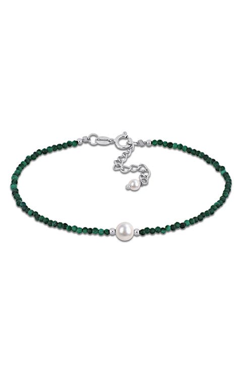 Cultured Pearl & Black Spinel Bead Bracelet