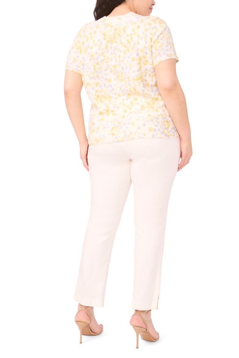 Floral Print Short Sleeve Sweater, Alternate, color, NEW IVORY