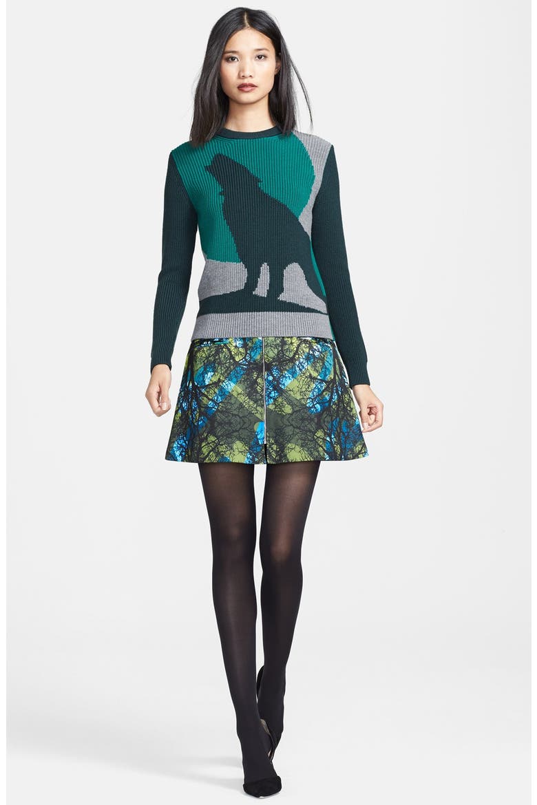 'Green Moon Wolf' Intarsia Knit Sweater, Alternate, color, GREEN