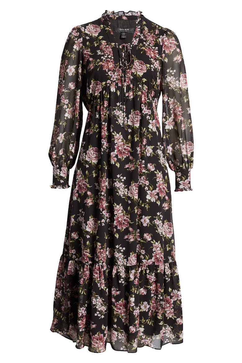 Floral Long Sleeve Midi Dress, Alternate, color, ANTIQUE ROSE FLORAL