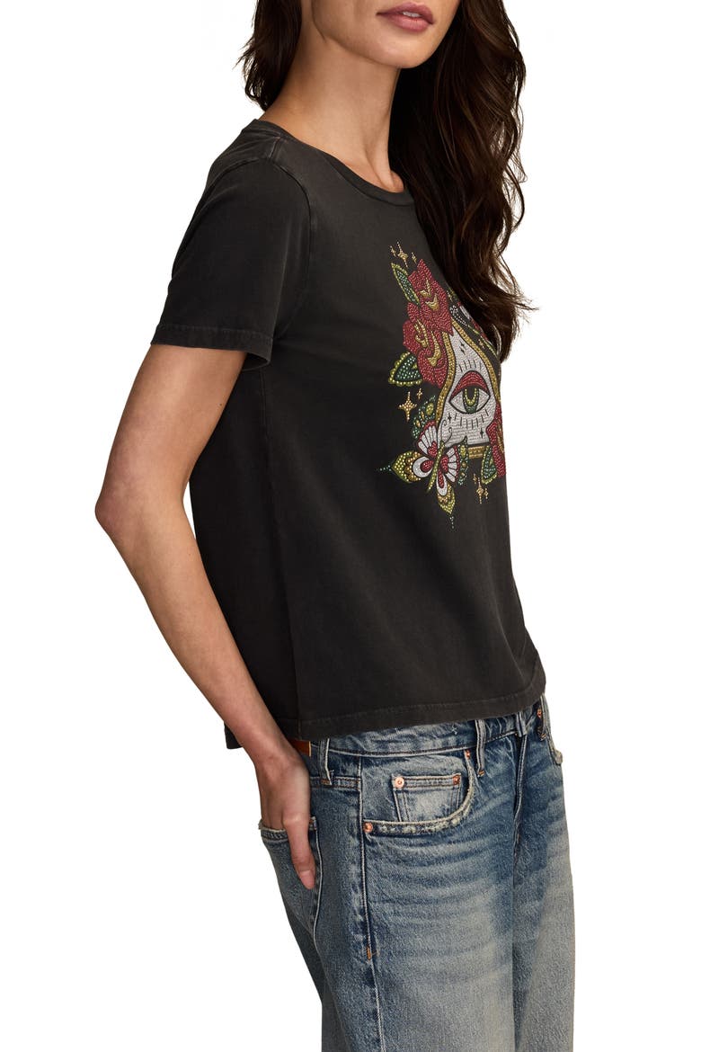 Tattoo Pyramid Eye Rhinestone Cotton Graphic T-Shirt, Alternate, color, JET BLACK
