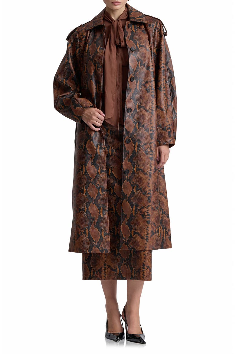 Python Print Faux Leather Coat, Alternate, color, BROWN-BLACK PYTHON