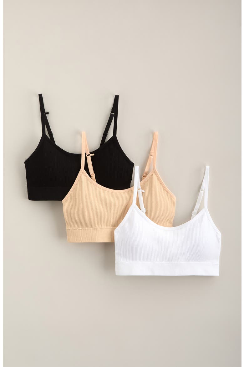 Kids' 3-Pack Seamless Rib Bralettes, Main, color, NEUTRALS PACK