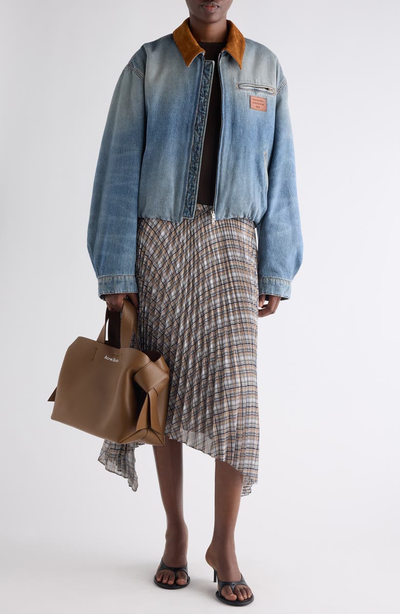 Acne Studios Plaid Bias Cut Pleated Skirt, Alternate, color, Grey