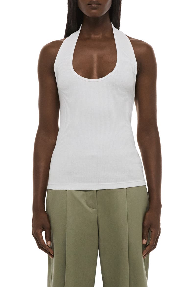 Stretch Cotton Halter Tank, Main, color, OPTIC WHITE
