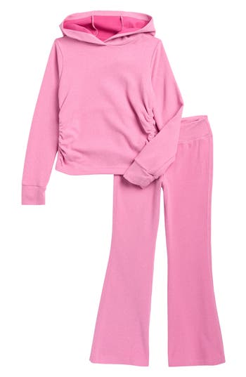 Yogalicious Kids' Cinched Hoodie & Flare Leggings Set In Pink