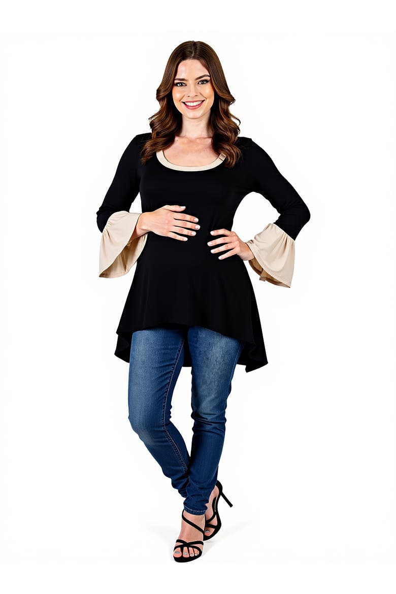 Bell Sleeve Hi Low Maternity Tunic Top, Main, color, Black