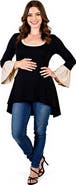 24seven Comfort Apparel Bell Sleeve Hi Low Maternity Tunic Top