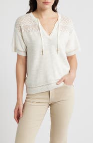 CITY BLUES Tie Neck Pointelle Top