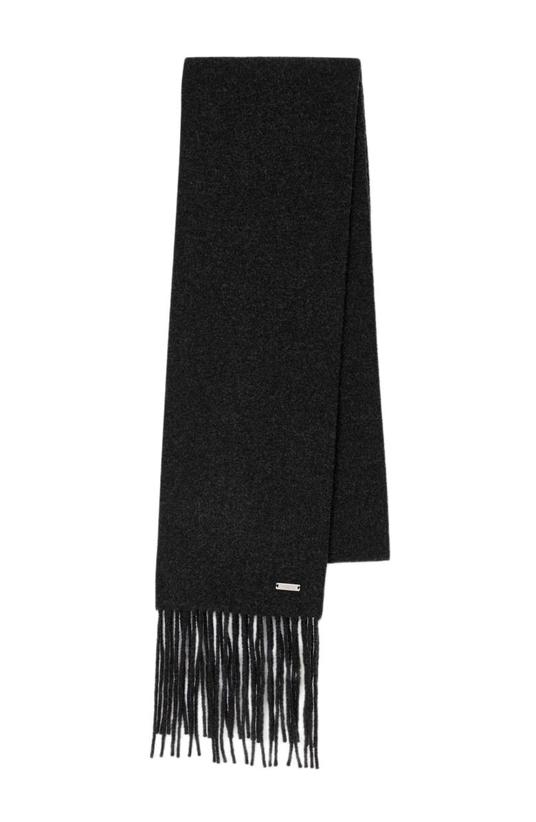 SANDRO Fringed wool scarf, Main, color, Heather Charcoal