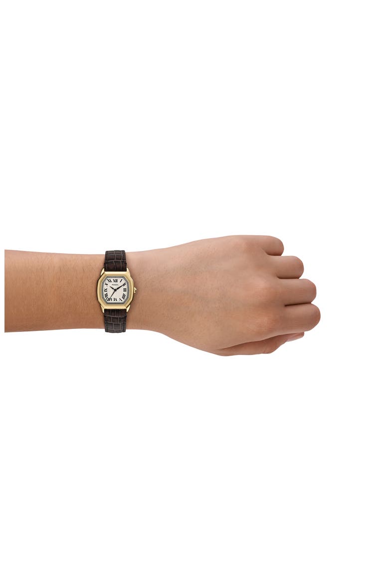 Harlow Croc Embossed Leather Strap Watch, 27mm, Alternate, color, BROWN/ GOLD