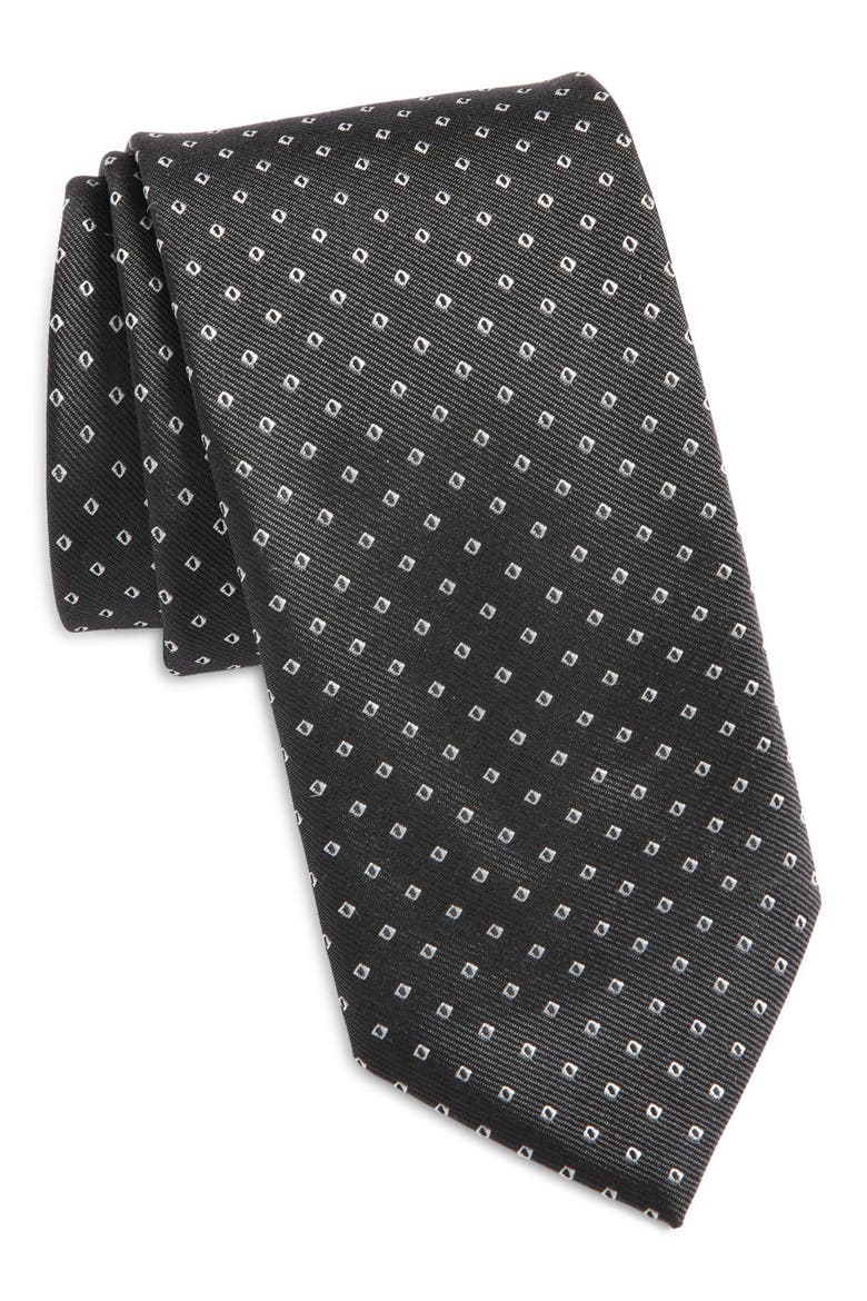 Geo Jacquard Silk Blend Tie, Main, color, DARK GREY