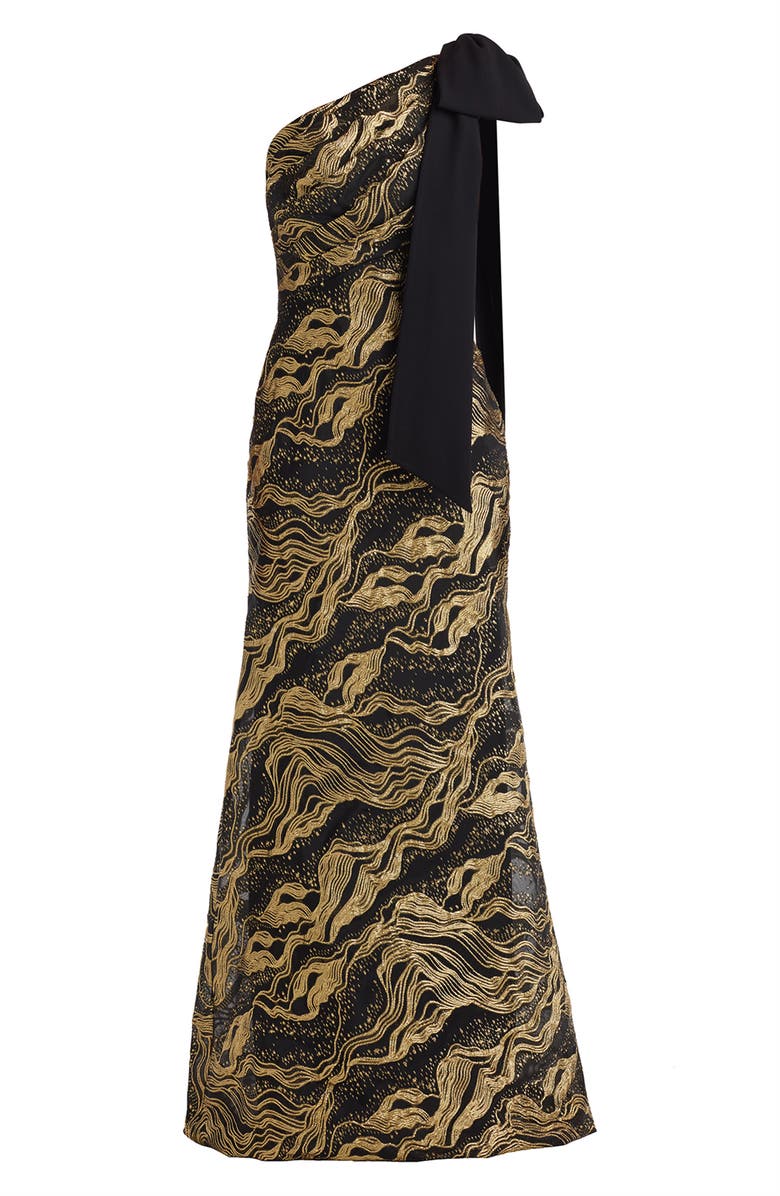 Tadashi Shoji Metallic Jacquard One-Shoulder Gown, Alternate, color, 
