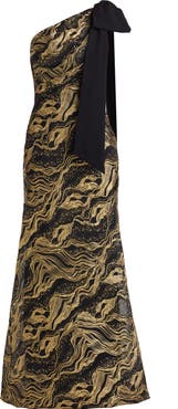 Tadashi Shoji Metallic Jacquard One-Shoulder Gown