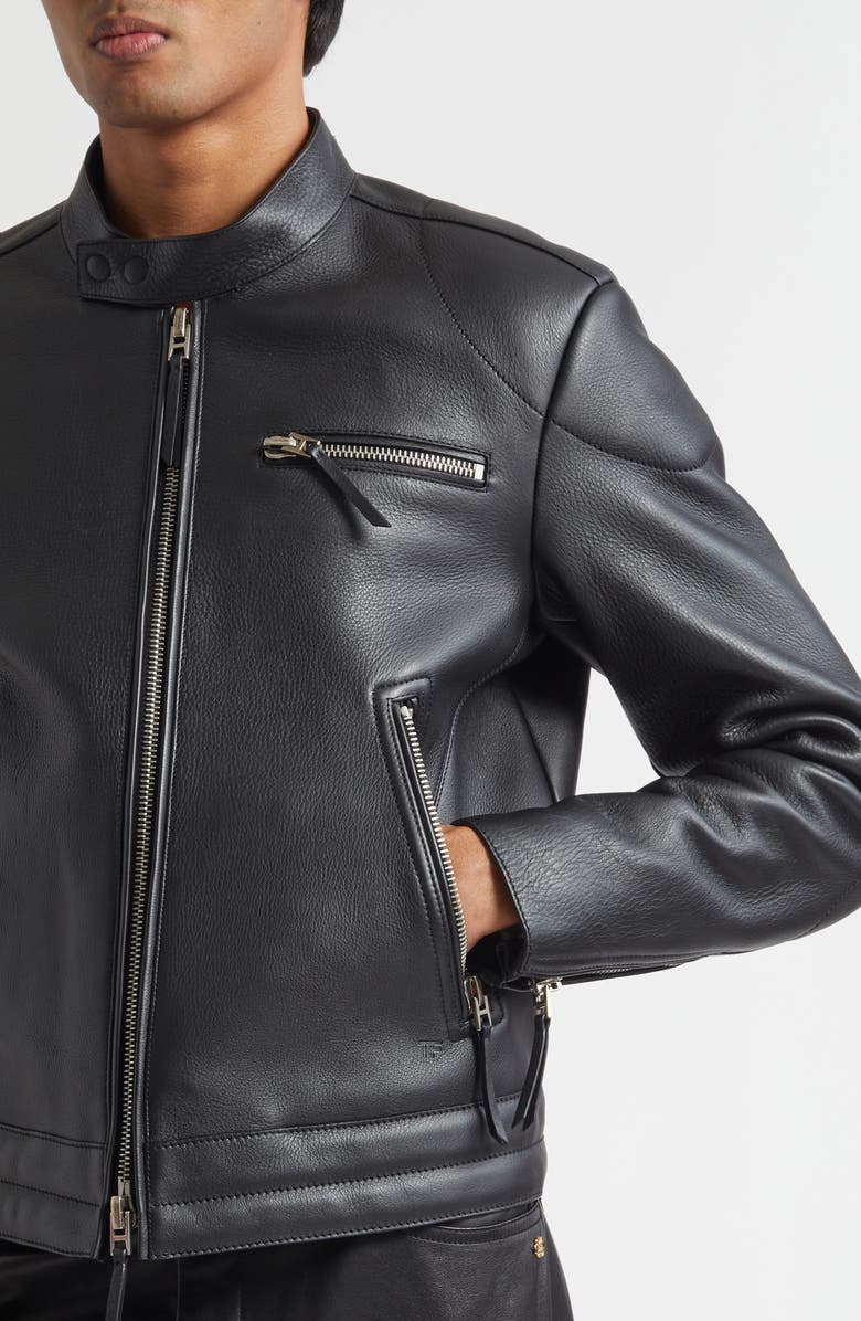 TOM FORD Grained Leather Biker Jacket, Alternate, color, Black