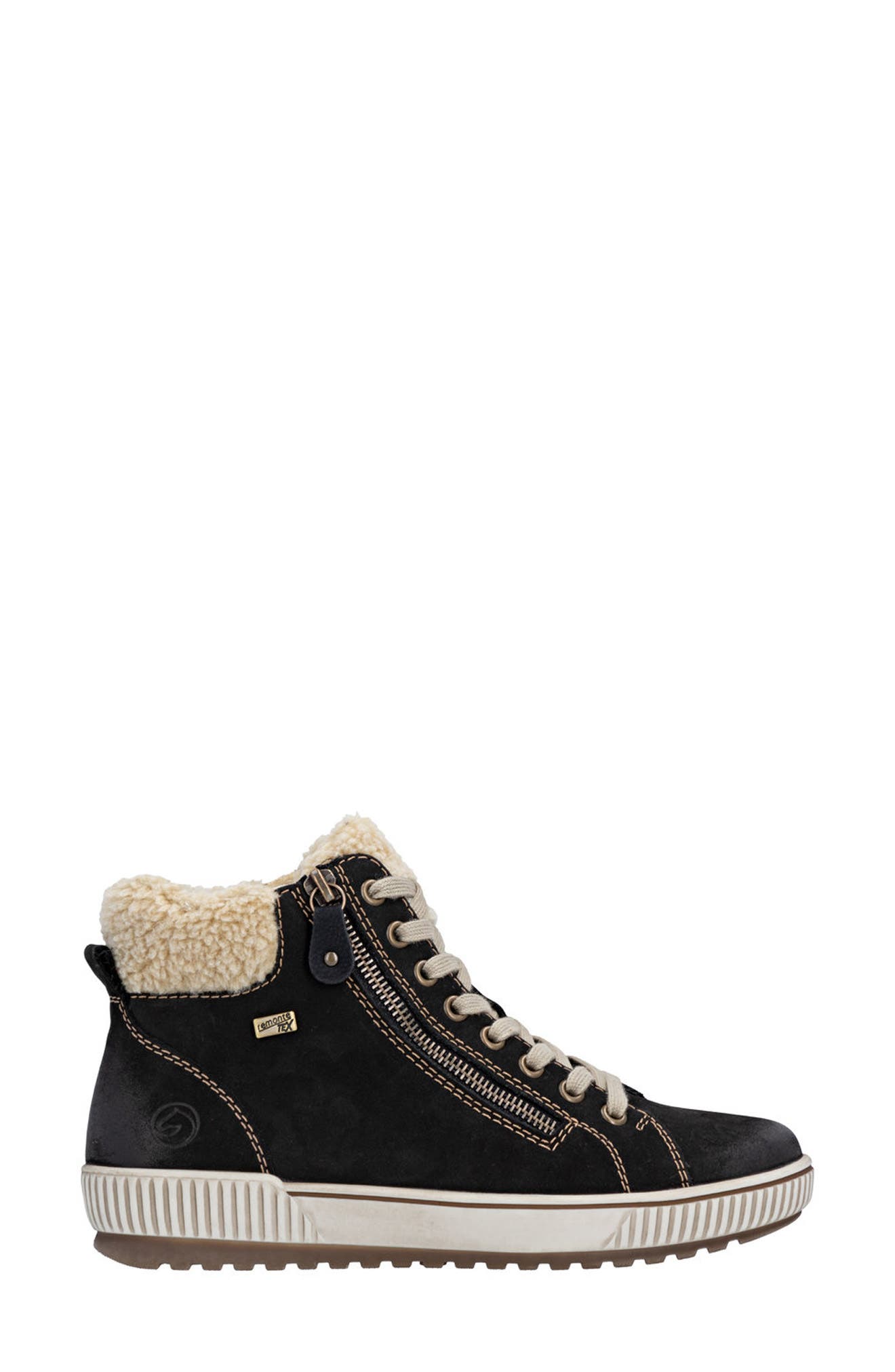 REMONTE Maditta 70 Faux Shearling Trim Sneaker, Alternate, color, Schwarz/ Beige