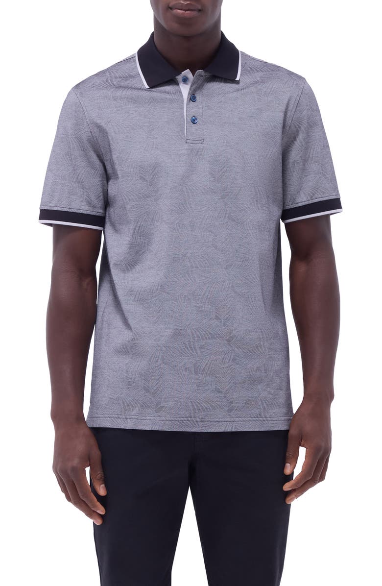 Bugatchi Bird
s Eye Leaf Pattern Cotton Polo, Main, color, Black
