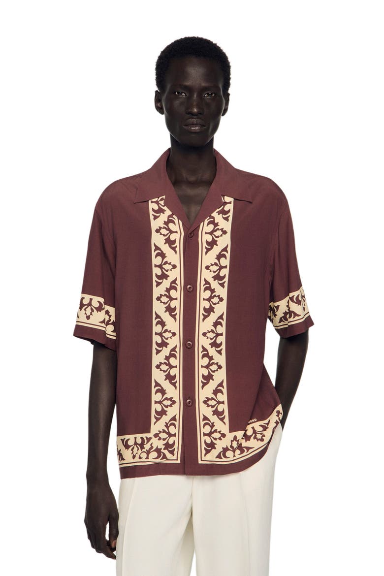 Contrast print loose-fit shirt, Main, color, Chocolate