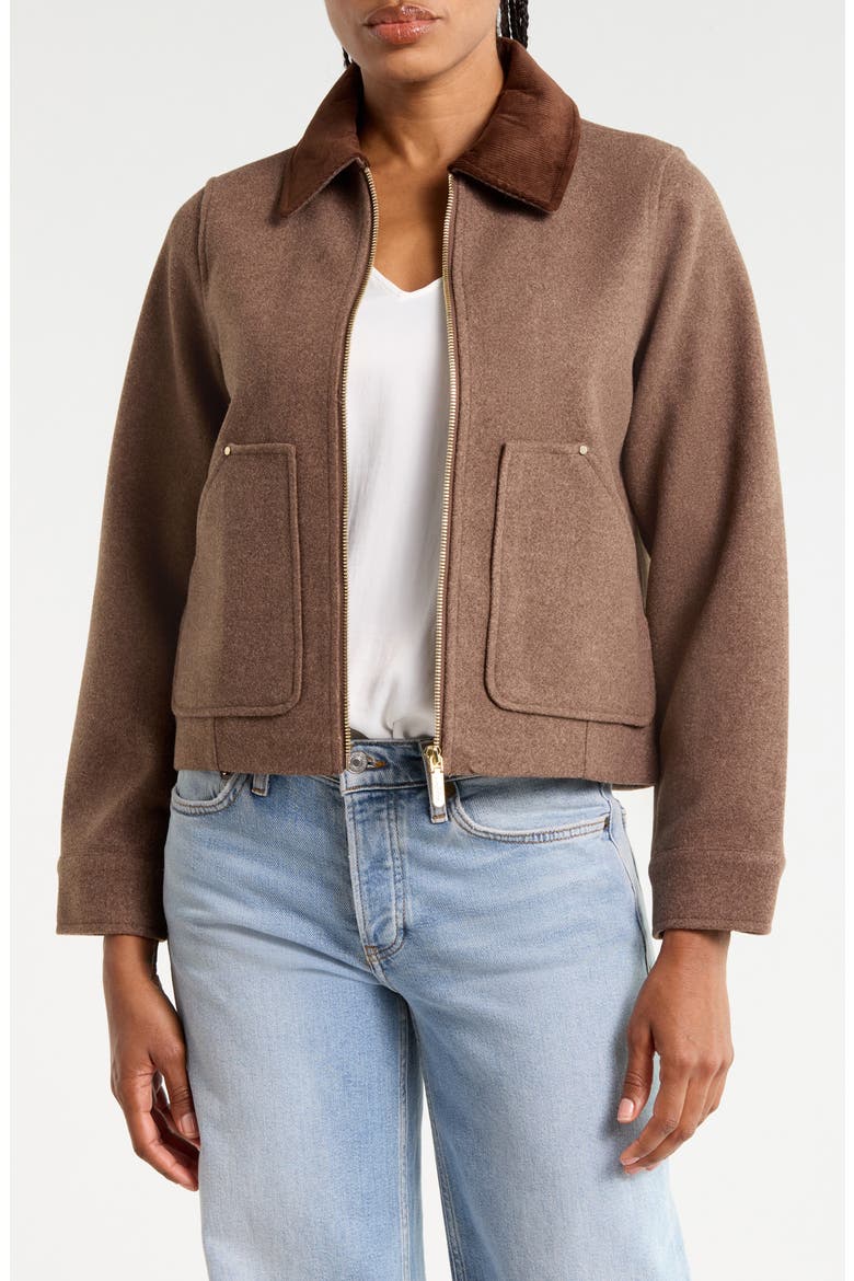 Corduroy Collar Wool Blend Jacket, Main, color, MINK