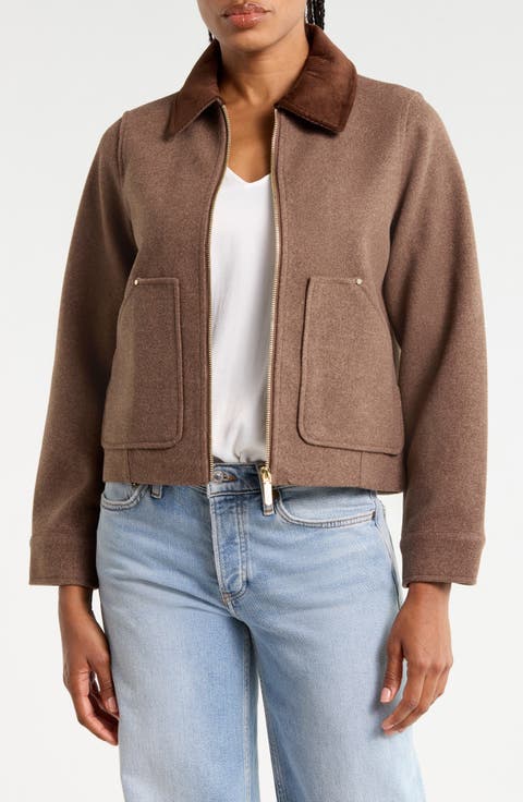 Corduroy Collar Wool Blend Jacket