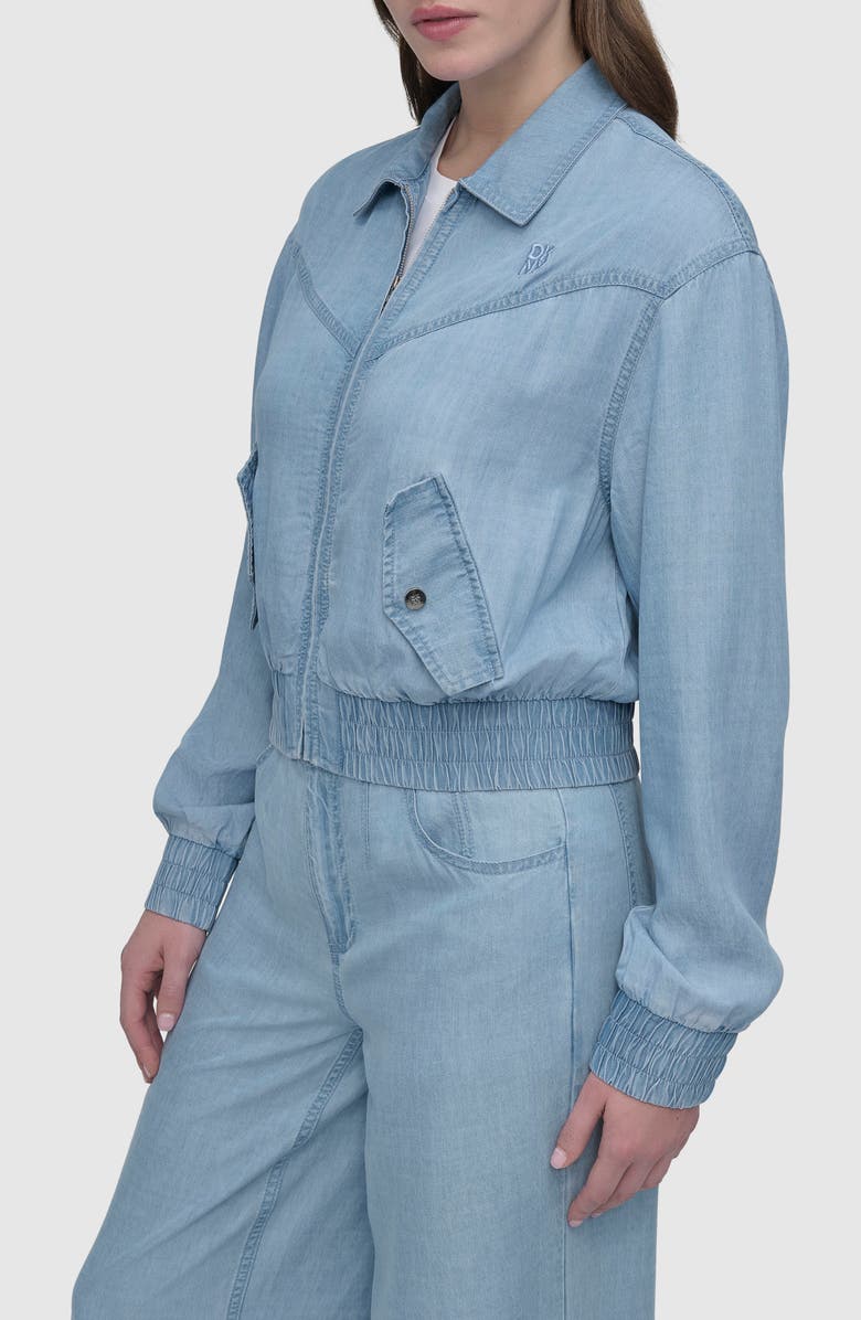 DKNY Front Zip Chambray Bomber, Alternate, color, Light Chambray