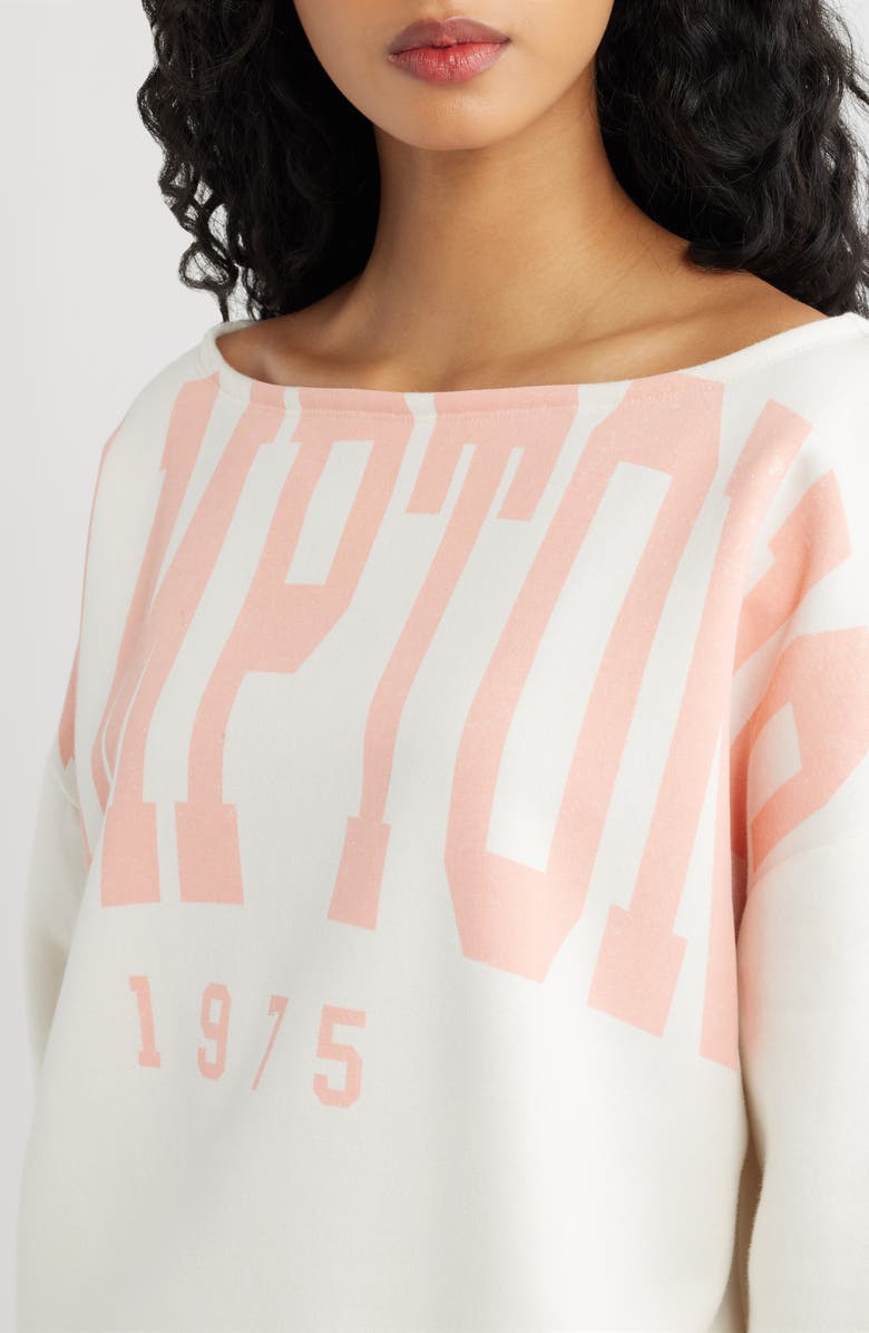 Vinyl Icons Hamptons Off the Shoulder Graphic Sweatshirt, Alternate, color, Marshmallow