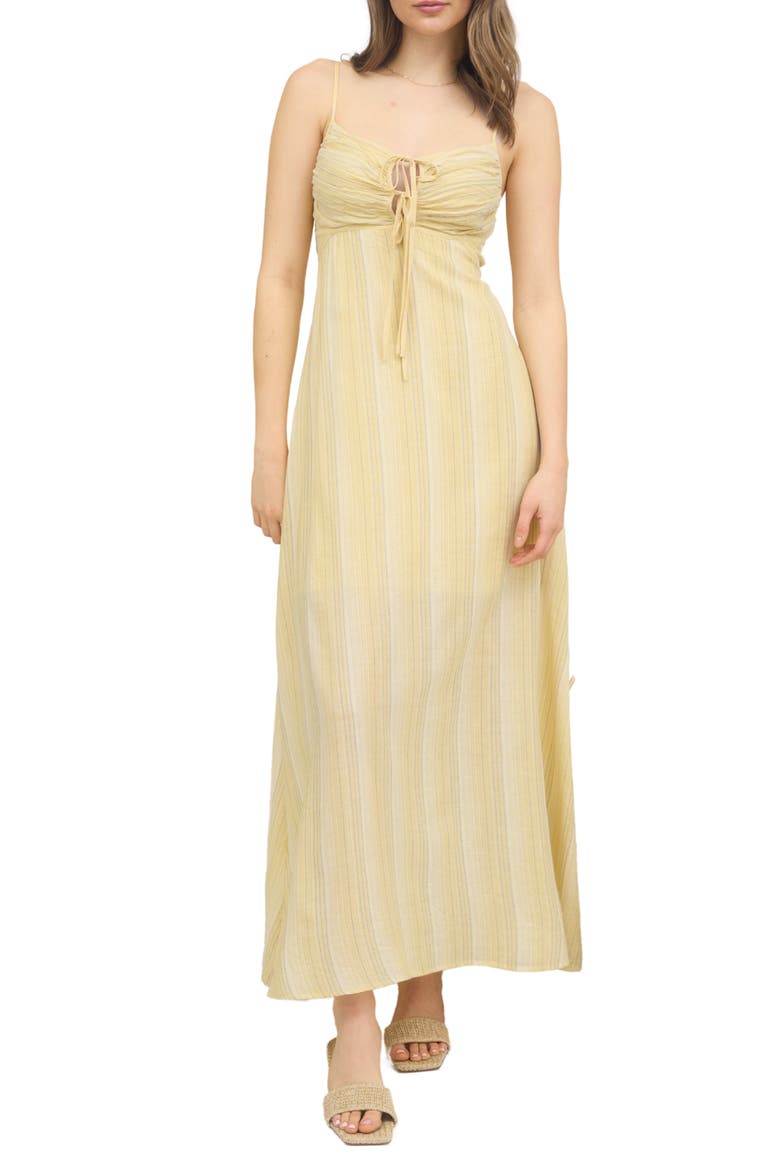 Stripe Tie Front Empire Waist Maxi Dress, Main, color, YELLOW MULTI