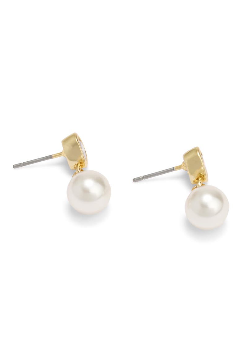 Crystal Heart Imitation Pearl Drop Earrings, Alternate, color, PEARL/ GOLD