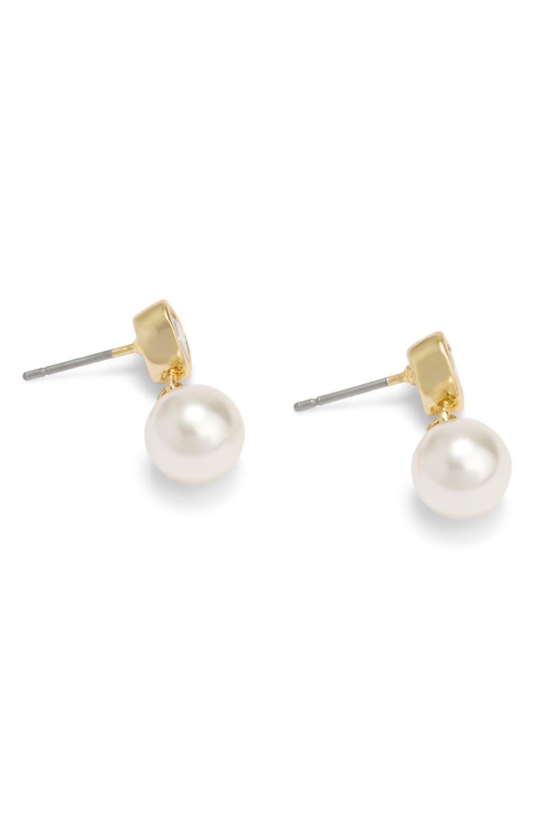 COACH Crystal Heart Imitation Pearl Drop Earrings, Alternate, color, Pearl/ Gold