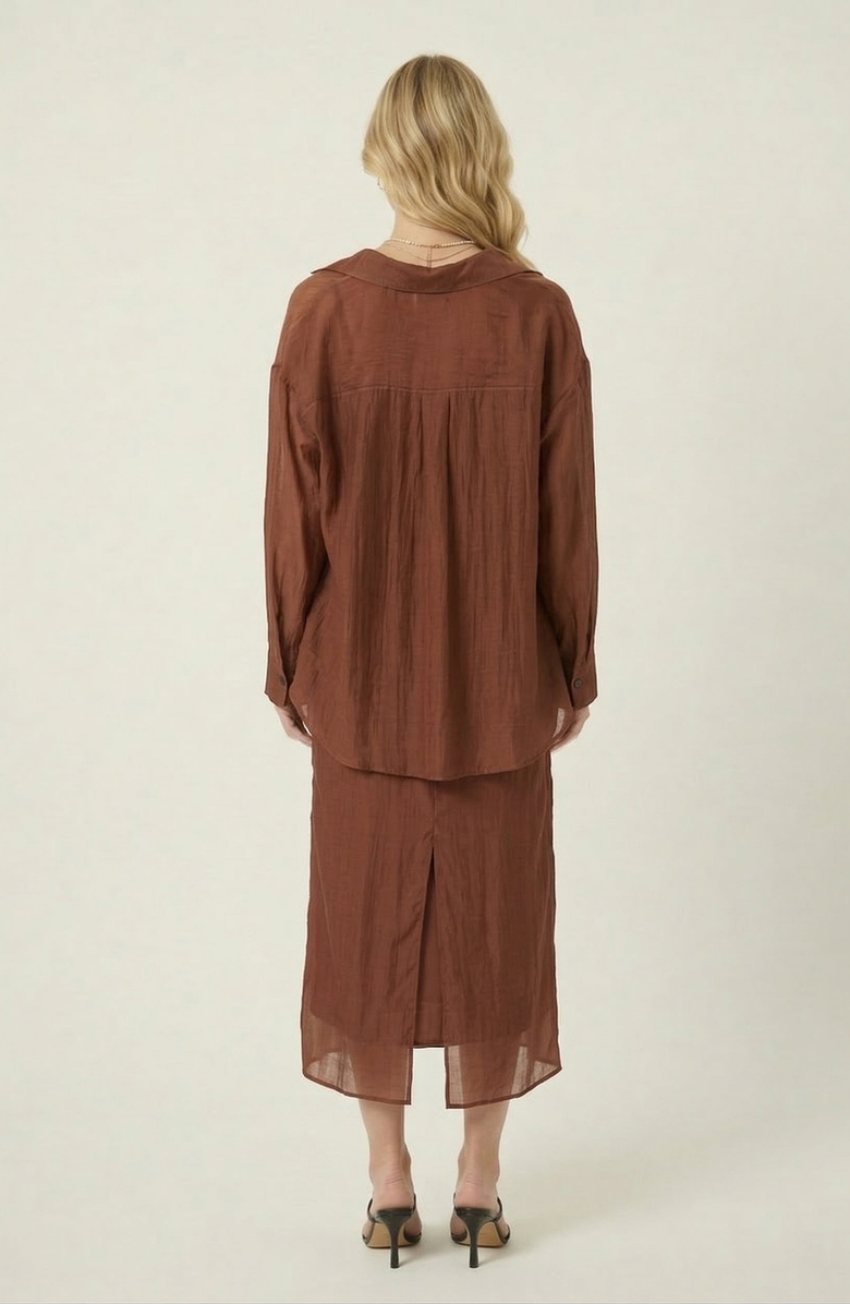 Modenaire Sheer Layered Two Piece Midi Dress Set, Alternate, color, Rust