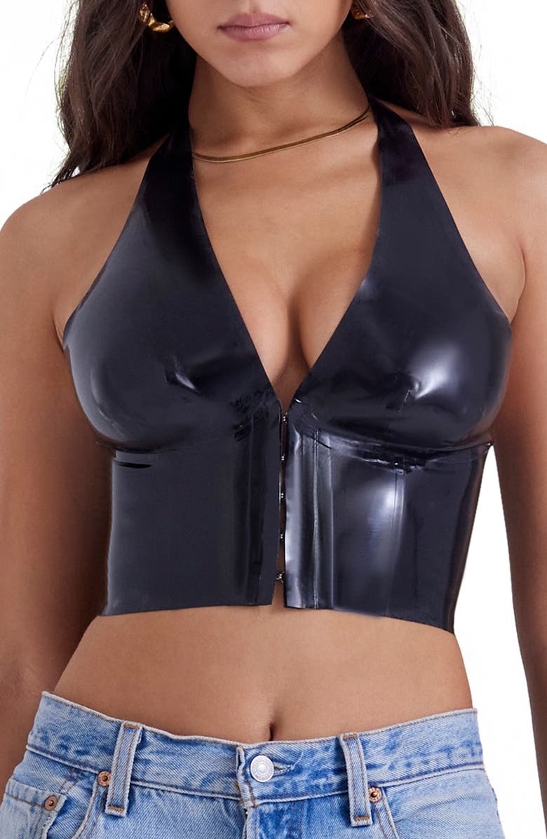 HOUSE OF CB Ariadne Latex Halter Top, Main, color, Black