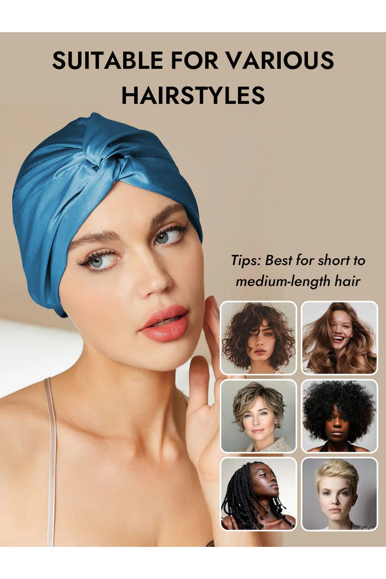 Pure Silk Knot-Front Hair Bonnet, Alternate, color, Teal
