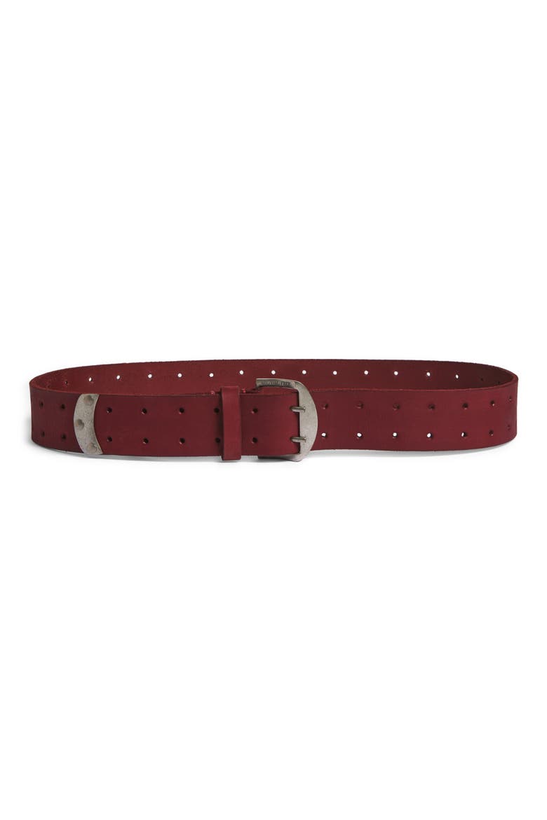 WTF Double Cross Leather Belt, Main, color, CRIMSON
