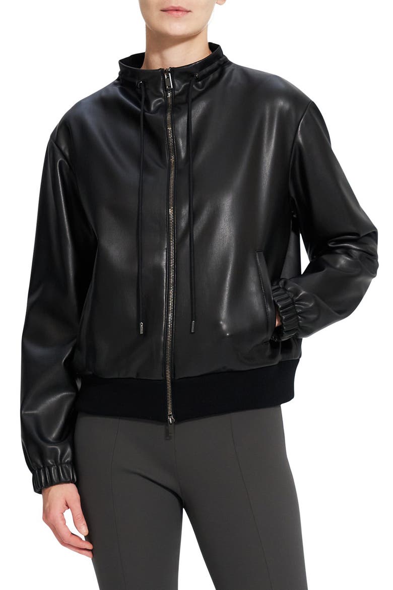 Faux Leather Bomber Jacket, Alternate, color, BLACK
