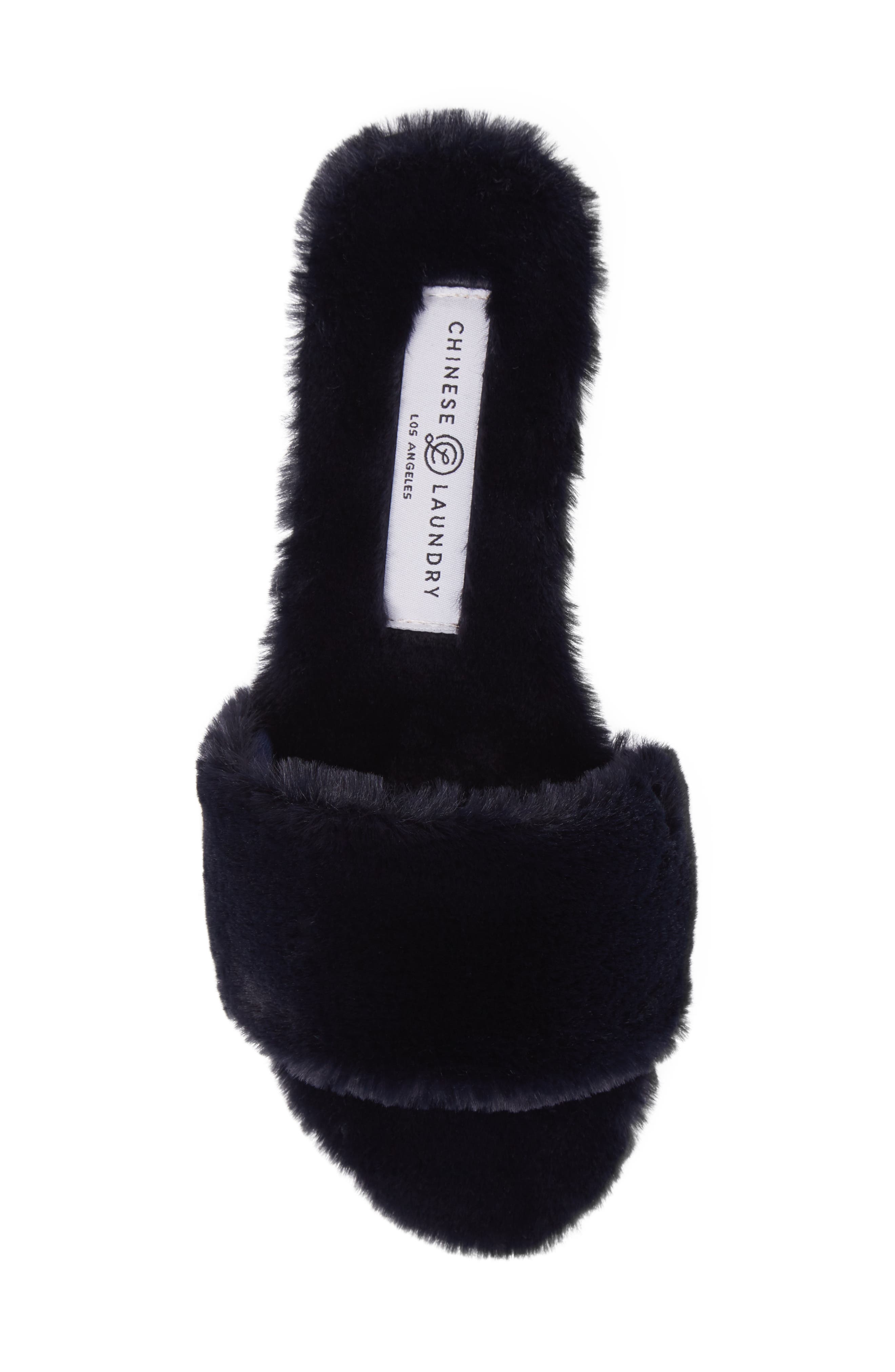 Mulholland Faux Fur Slide Sandal, Alternate, color, NAVY