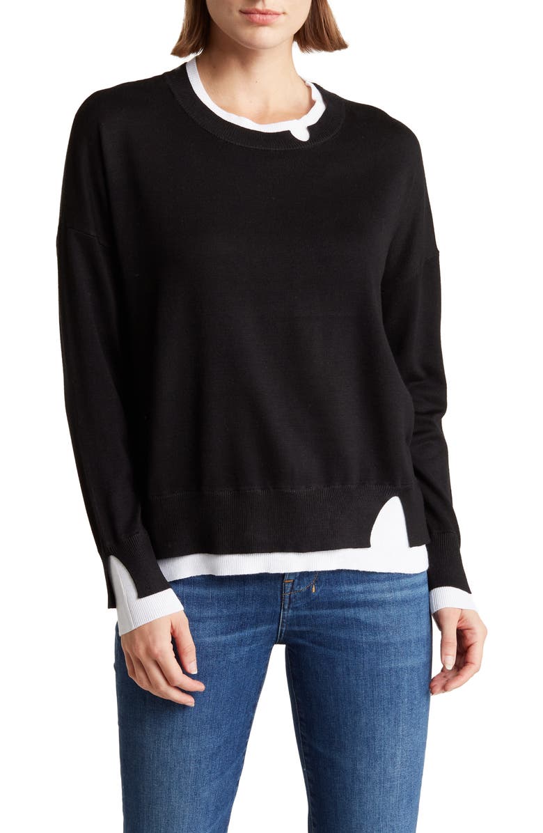Sweet Romeo Contrast Trim Pullover Sweater, Main, color, 