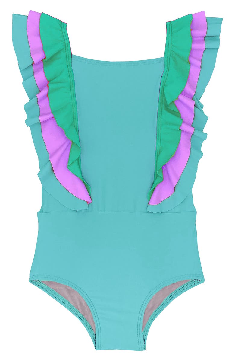 Beach Lingo Kids' Ruffle One-Piece Swimsuit, Main, color,