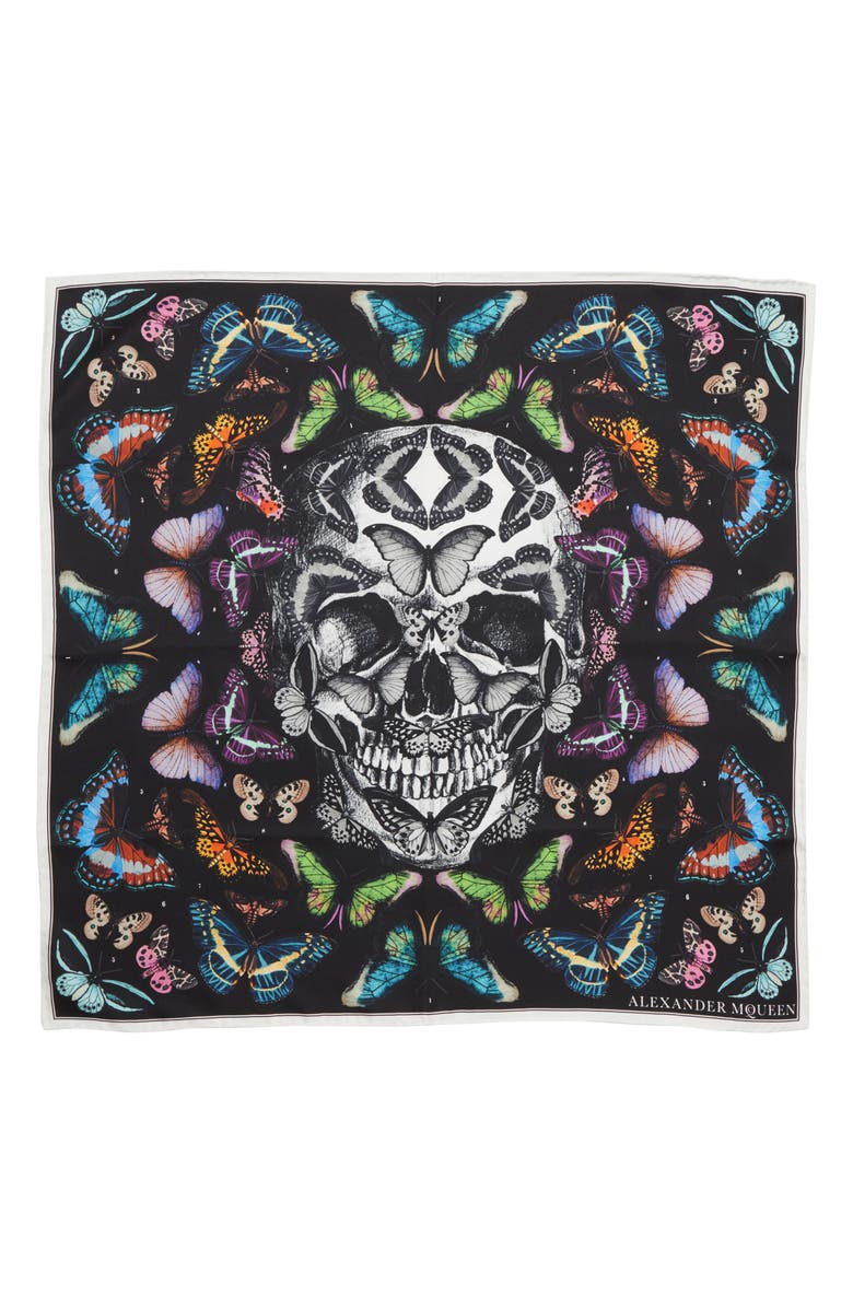 McQueen Alexander McQueen Skull & Rainbow Butterflies Print Silk Bandana, Main, color,