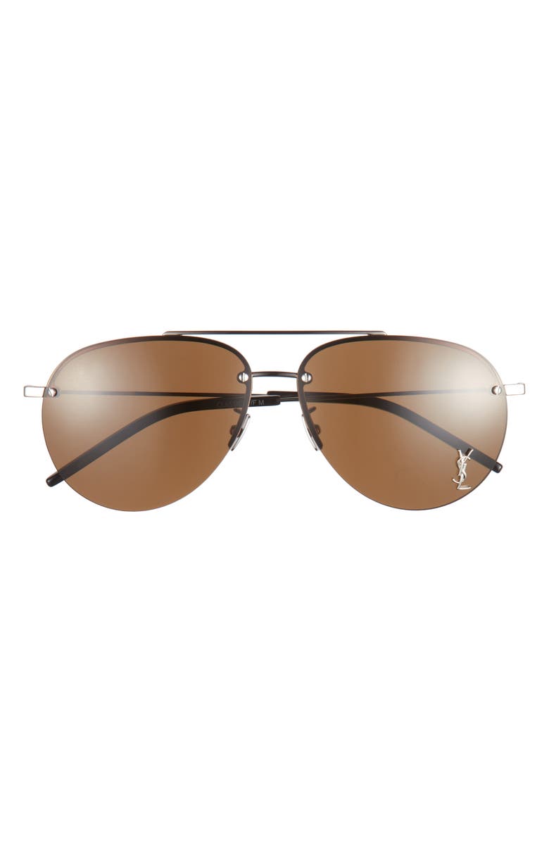 Saint Laurent 61mm Aviator Sunglasses, Main, color, Shiny Silver