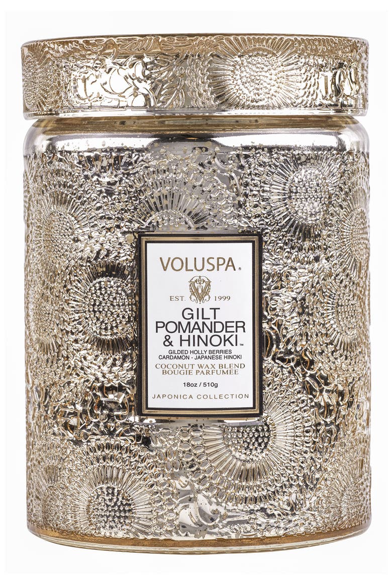 Gilt Pomander & Hinoki Large Glass Jar Candle (Limited Edition), Main, color, GILT POM/HINOKI