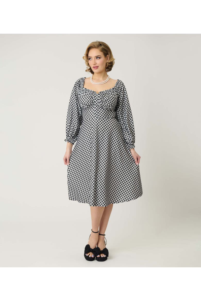 Peasant Sleeve Swing Dress, Main, color, Black & White Gingham