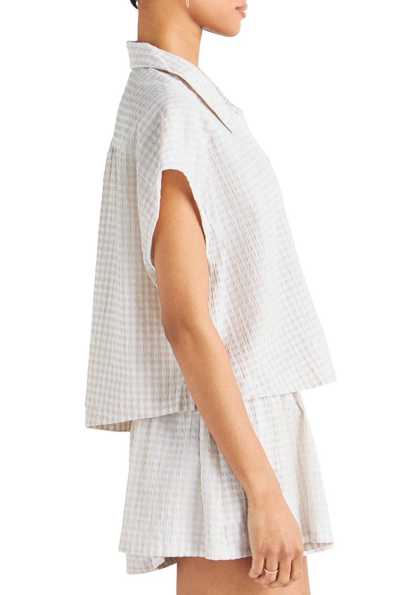 Gabrielle Cotton Blend Gingham Button-Up Shirt, Alternate, color, WHITE SAND/ WHITE
