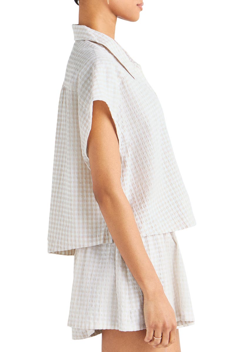 Splendid Gabrielle Cotton Blend Gingham Button-Up Shirt, Alternate, color, White Sand/ White