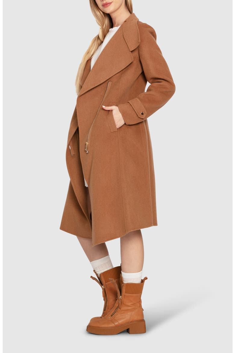 Envy Me Asymmetric Zip Wool Blend Coat, Alternate, color, CAMEL